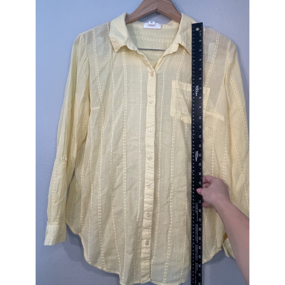 Westport 100% Cotton Swiss Dot Yellow Button Up Long Sleeve Shirt Lightweight - Picture 8 of 9